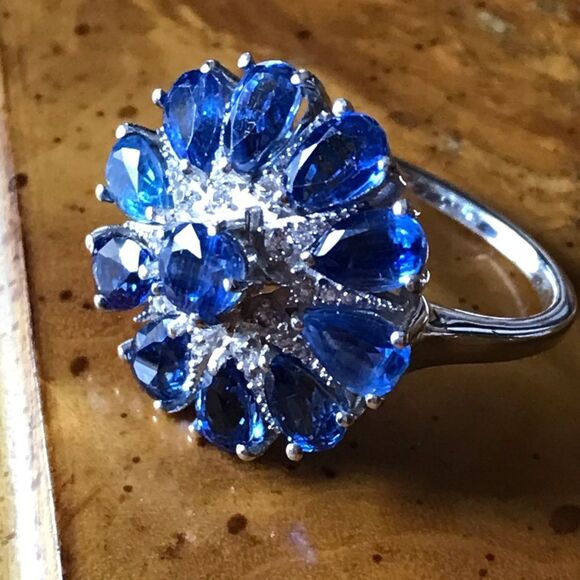 Natural Blue Kyanite Sterling Silver Cocktail Ring Size 10 - Picture 8 of 9